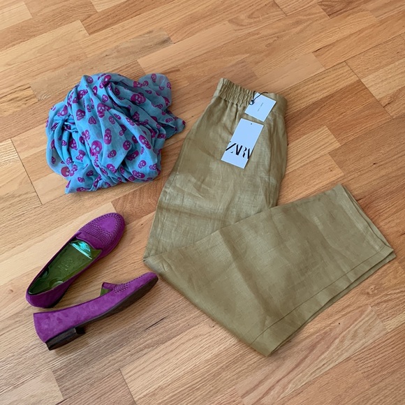 ❌SOLD❌ ZARA 100% Linen pants Tapered High waist Elastic - Picture 13 of 16